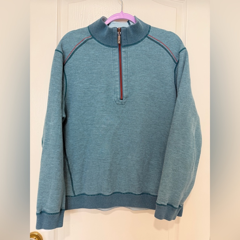 Tommy Bahama Reversible 1/4 Zip Pullover Sweater Turquoise Blue Men’s M/L Casual